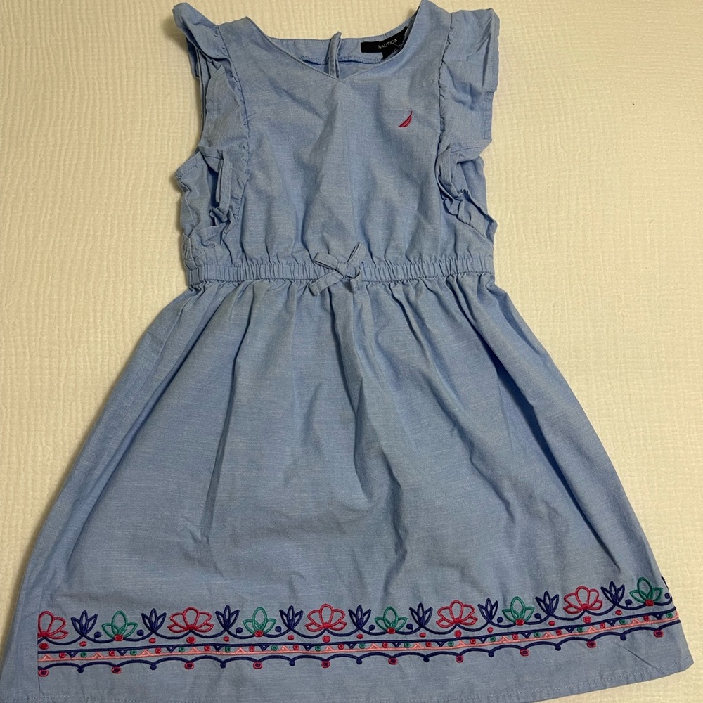 Nautica Light Blue Sleeveless Embroidered Hem Sundress